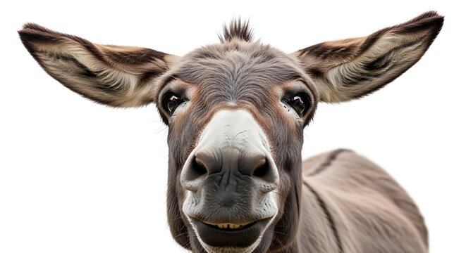 Close-up of a smiling donkey face.