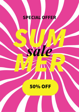 Summer sall Banner,Template special 50% off bright summer design in pink stripes