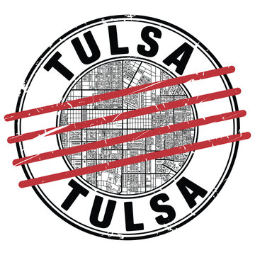 tulsa city stamp with red stripes over map