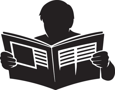 Silhouette of a person reading an open newspaper indoors black and white reading material information source