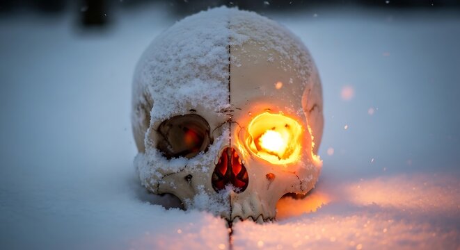 Split skull with fire and ice.