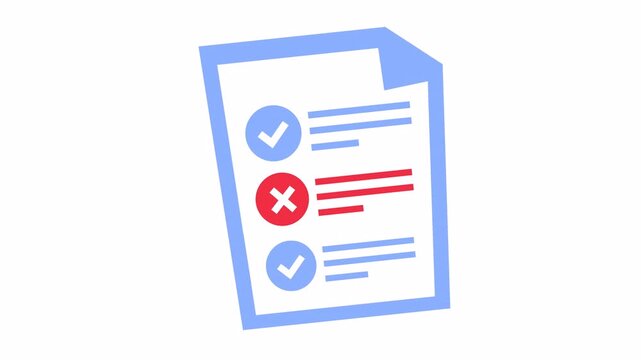 Mixed checklist document icon with check and cross marks isolated in the alpha channel. Partial success task list in a cartoon animation. To-do list business validation report and quality control.