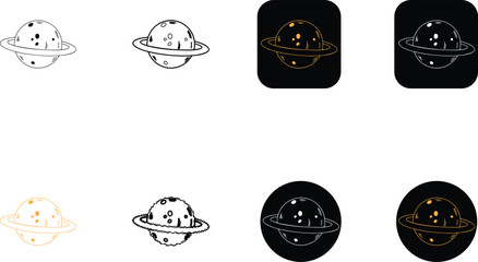 Collection of Saturn Planet and Ring Icons in Linear Vector Style for Astronomy and Space Exploration Design © Nusrat