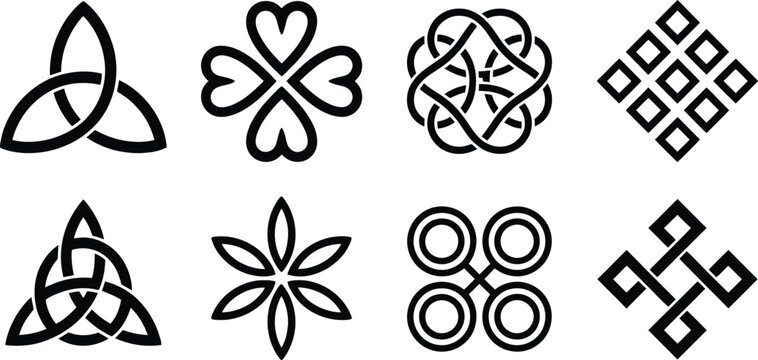 Endless knot symbol featuring buddhist emblem and celtic inspired interwoven design with sacred geometry and medieval ornament style