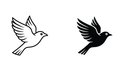 Fototapeta premium Flying bird icon set in outline and solid black style for nature and wildlife design projects