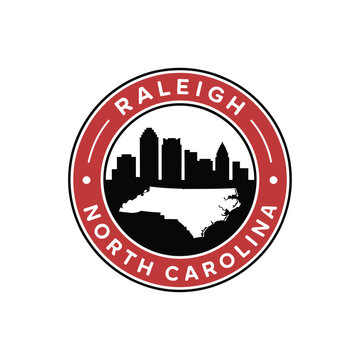 raleigh north carolina cityscape emblem red and black