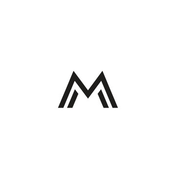 Minimalist letter m monogram with parallel diagonal lines on a white background