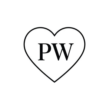 Simple heart shape outline containing the letters pw in black on a white background