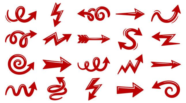 Red Arrow Silhouettes Collection Featuring Diverse Styles and Directions for Graphic Design and Navigation