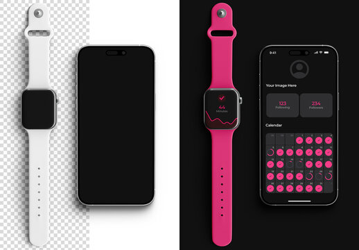 Phone and Smart Watch Responsive Screen Mockup Isolated