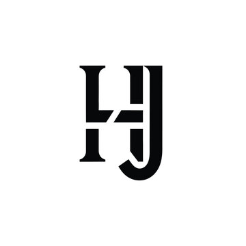 Serif letter hj monogram with interconnected black lines on white background