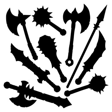 Collection of Medieval Weapon Silhouettes for Fantasy Games.
