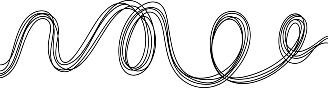Abstract Continuous Line Wave Illustration with Hand Drawn Flowing Curves, Dynamic Scribble Motion and Minimal Artistic Black Vector Design