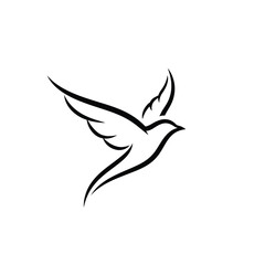 Fototapeta premium Minimalist black line of a flying bird on a white background