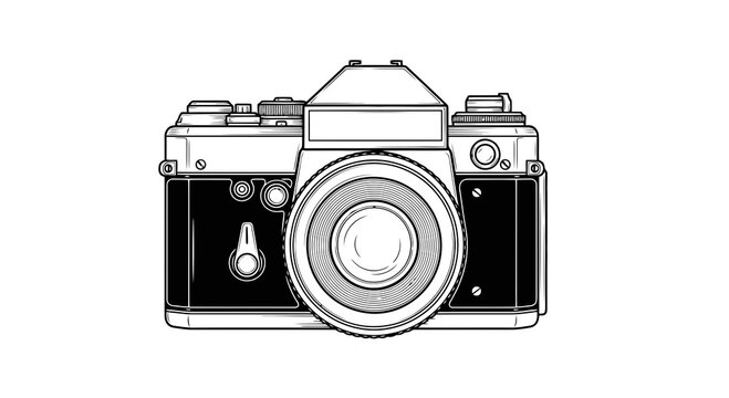 Black and white illustration of a vintage camera