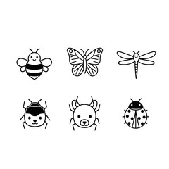 Fototapeta premium Cute insect icons with smiling faces