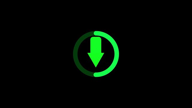 Green download icon with circular loading progress bar on black background