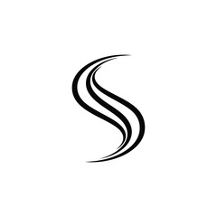 Abstract black letter s symbol formed by three parallel curved lines on white background © dipu