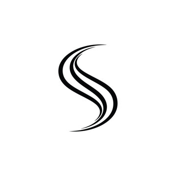 Abstract black letter s symbol formed by three parallel curved lines on white background