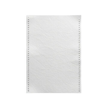 Sheet of white computer paper with sprocket holes isolated on transparent background