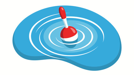 This vibrant image captures a red bobber floating on a tranquil blue water surface, symbolizing leisure, fishing, and the peacefulness of nature in a minimalist artistic style. © Jinhong