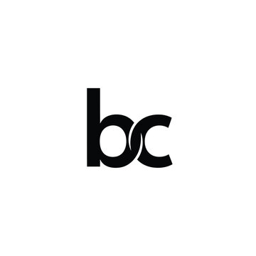 Lowercase letter bc monogram with intertwined black shapes on white background