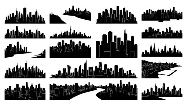 Black  White City Skylines Silhouettes - Urban Architecture Collection