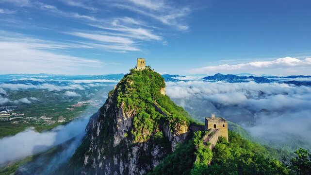 Timelapse video of the Beijing Simatai Great Wall at sunrise, with dramatic cloud movement over the mountainous terrain. A mesmerizing view of ancient China.