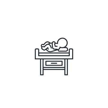 Baby lying on a changing table line icon