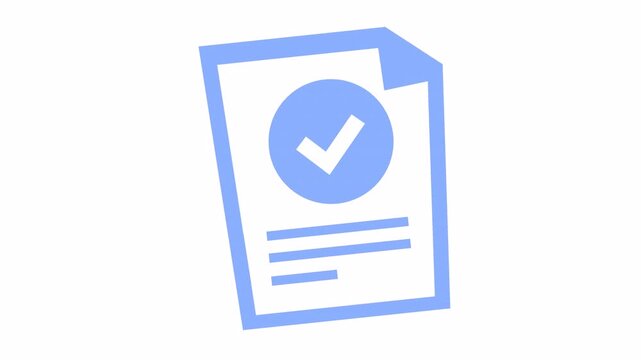Approved checkmark on a minimal checklist document icon for verified paper work in the alpha channel. Business data validation with approval task list element concept in a cartoon animation.
