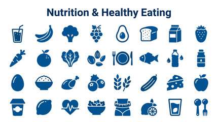 Fototapeta premium Nutrition and healthy eating icons representing a balanced diet with fruits vegetables protein and dairy for wellness and fitness