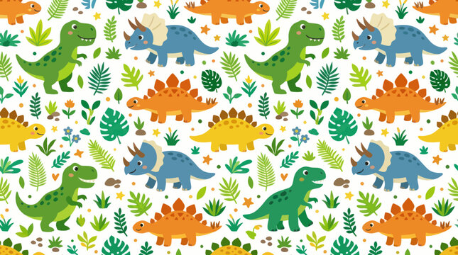 Cute dinosaur pattern, kids illustration, seamless, cartoon, vector