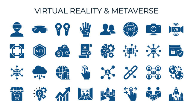 Virtual Reality and Metaverse Icons Set Featuring Technology Innovation Digital World and Futuristic Concepts for Web and Apps