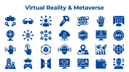 Fototapeta premium Virtual Reality and Metaverse Technology Icons Representing Digital World Concepts and Future Innovations