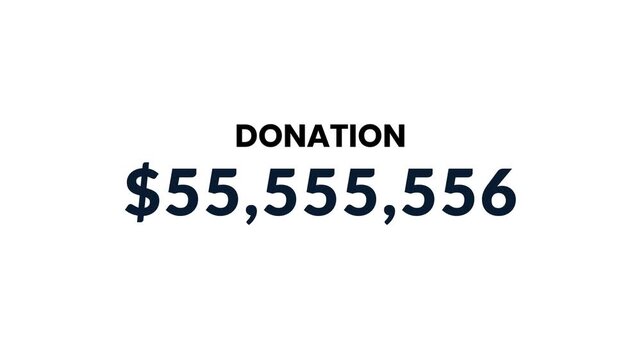 Fundraising donation counter rising to 100 million dollars with a success color transition on a white background