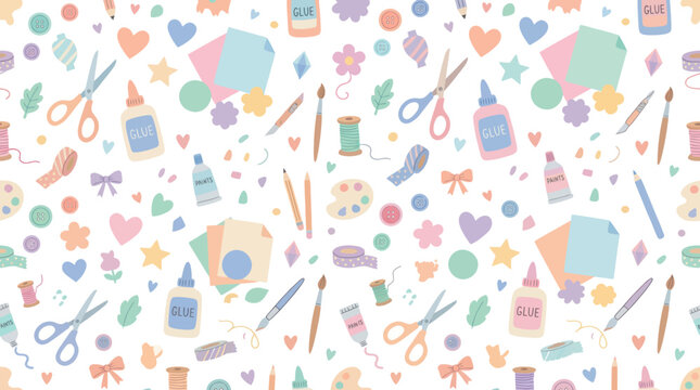 Cute Craft Supplies Seamless Pattern Background Vector Art