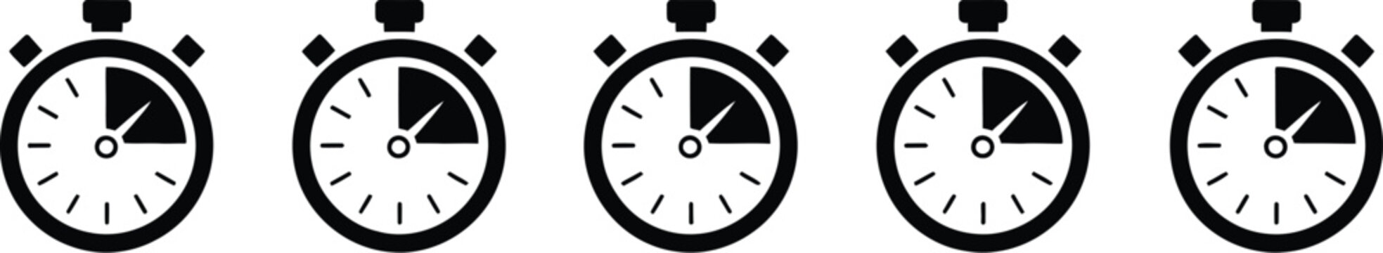 Stopwatch icon set with sandglass timer clock and flat time management symbols in modern vector illustration