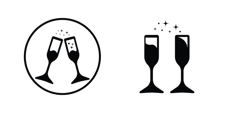Silhouette Black Clinking Champagne Glasses Set Vector art for Celebration