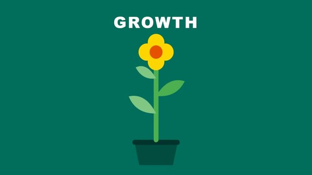 Animated flower growing in a pot with the word growth above.
