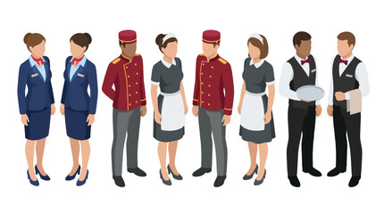 Obraz premium This image represents hotel staff in formal attire, portraying professionalism and hospitality in a luxurious hotel environment for guest satisfaction.