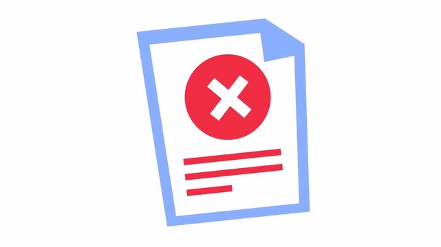 Failed checklist document icon with red cross marks in the alpha channel. Rejected task list paper with error checkmark for business data validation in a cartoon animation.