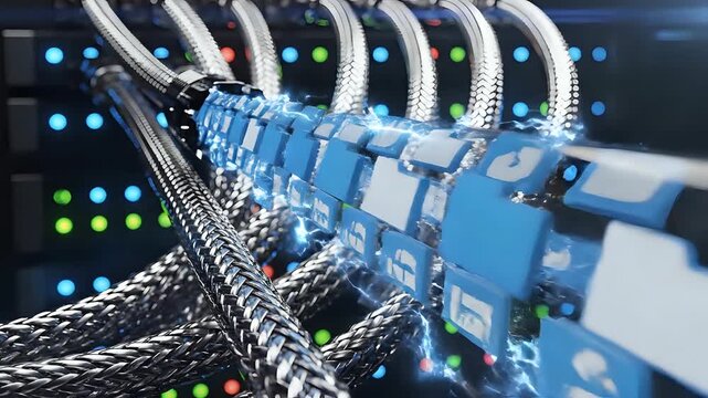 HighSpeed Data Transfer in a Modern Server Room with Blazing Connections.