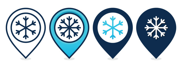 Winter Map Pin Icon with Snowflake. Snow Location and Cold Area. Vector Illustration © YoGinta