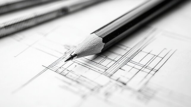 pencil on blueprint, architecture drawing