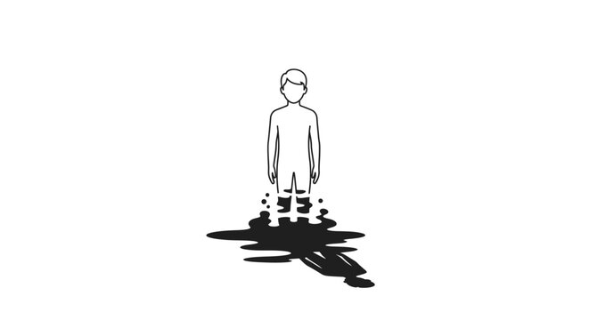 A solitary figure standing on a dissolving or glitching surface, representing digital identity, data loss, or existential crisis