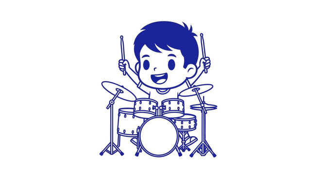 Boy Playing Drums with Sticks.