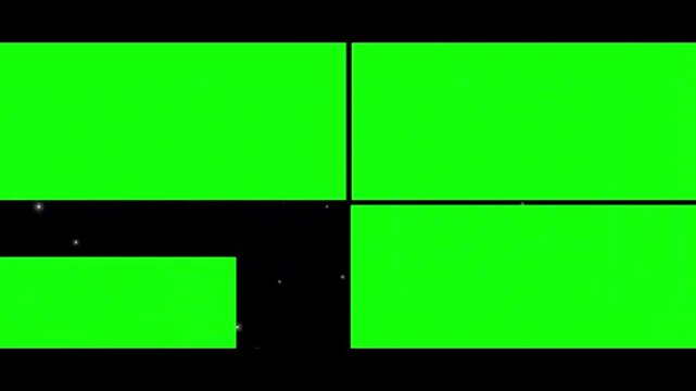 Green Screen Multi-Screen Transition and Layout Overlays on Black Background with Sparkling Stars