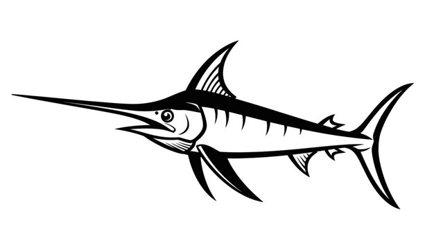 Black and White Marlin Swordfish Illustration, Ocean Predator, Marine Life