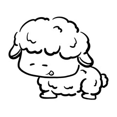 Obraz premium Cute little sheep smiling with tongue out isolated cartoon outline illustration