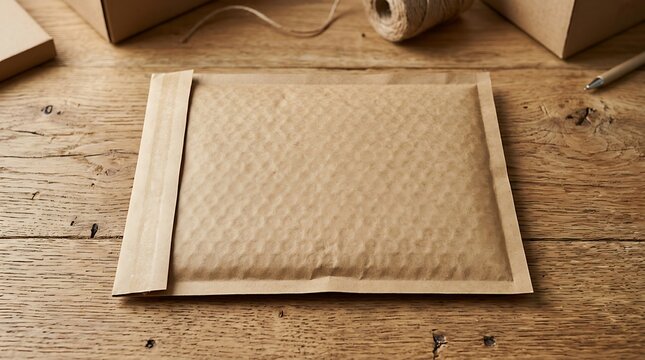 Blank Brown Kraft Bubble Mailer Mockup &ndash; Eco-Friendly Shipping Packaging Branding Asset for Small Business & Online Retail Design